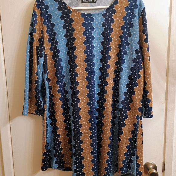 Creation L Tops - Charming Blue and Brown Patterned Blouse